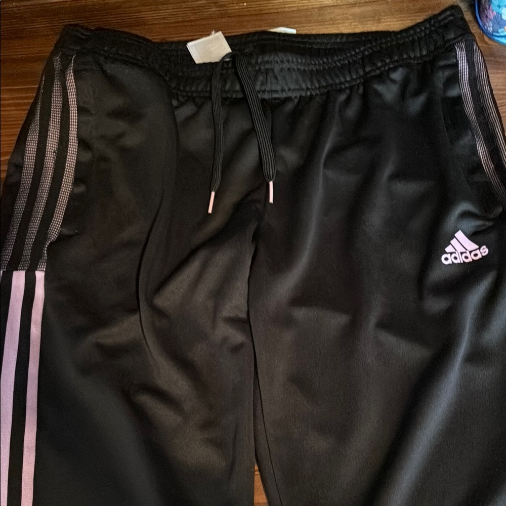 Adidas Black and Pink Sweatpants with Drawstring Waist